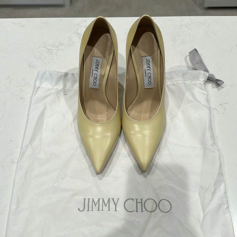 JIMMY CHOO  Ava 100 Linen - worn once for wedding ceremony - with duster bag.